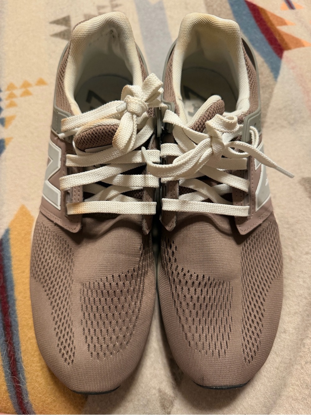 Women’s New Balance Taupe Knit Sneakers with White Accents